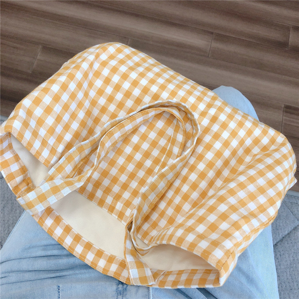 573 Women Cotton Tote Bag Grid Pattern Shoulder Bag for Gym Work School 573 Women Cotton Tote Bag Grid Pattern Shoulder Bag for Gym Work School